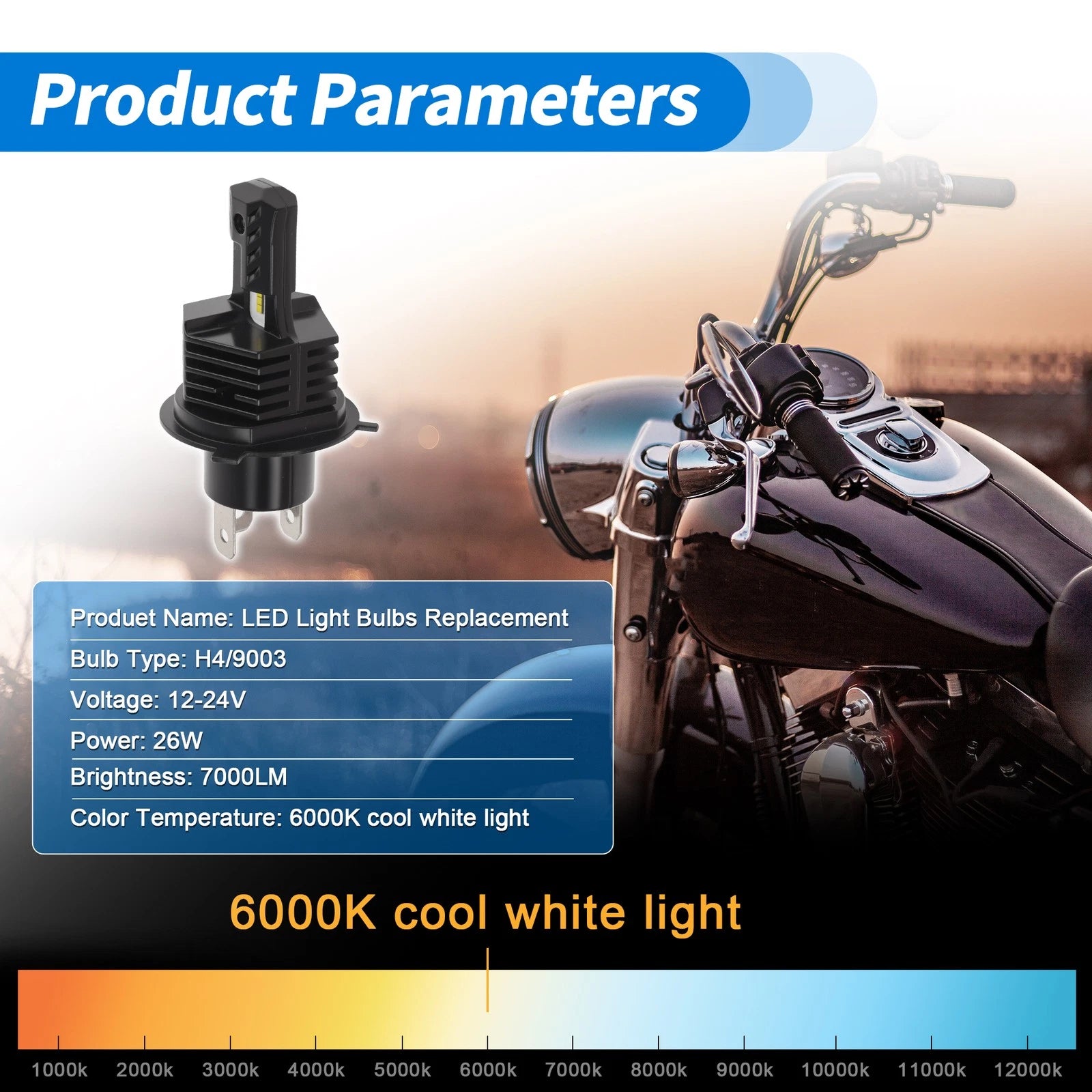 H4/9003 LED Light Bulbs for Auto (7000lm, 6000K Cold White)