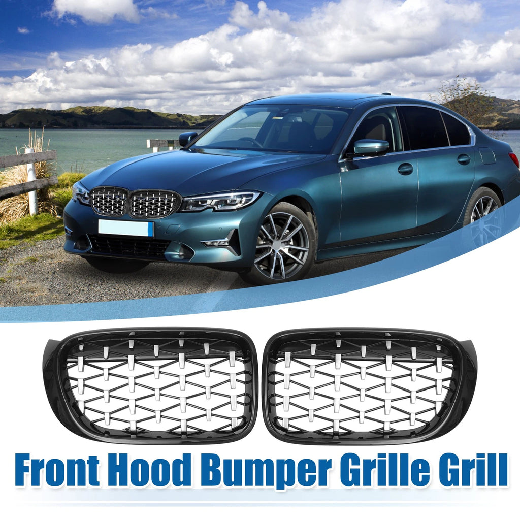 Pair Front Hood Bumper Grille for BMW X3 (2014–2017) Diamond Star Black
