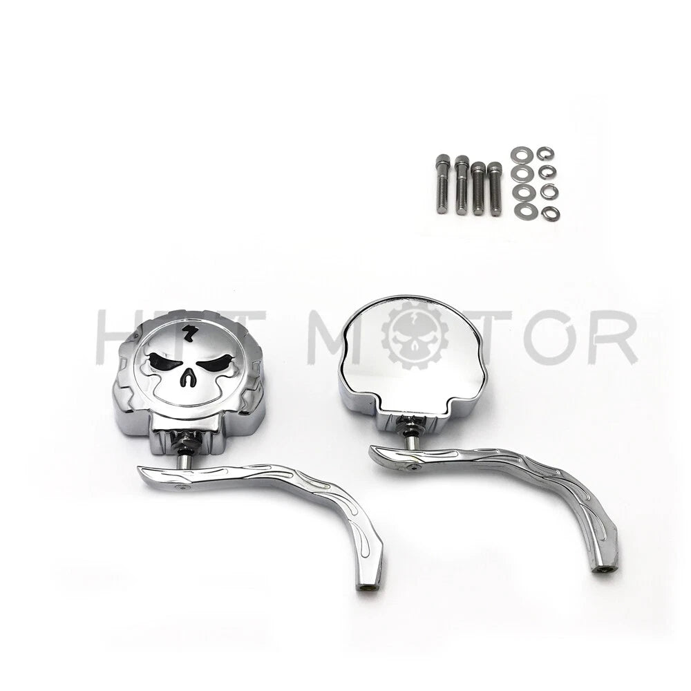 Chrome Skull Rear View Side Mirrors for Universal Motorcycle (8mm 10mm)
