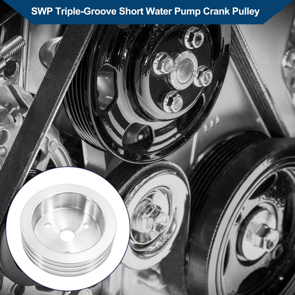 Triple-Groove Short Water Pump Crank Pulley Replacement for Chevy SBC (265–400)