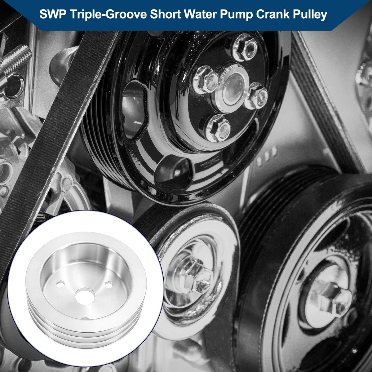 Triple-Groove Short Water Pump Crank Pulley Replacement for Chevy SBC (265–400)