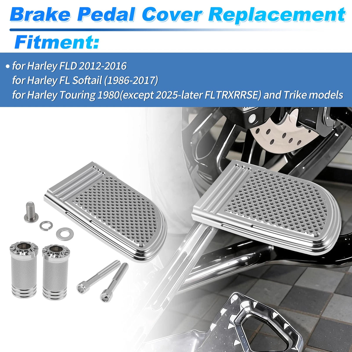 2X Brake Pedal Pad Cover & Gear Shift Knob for Harley FLD (2012–2016)