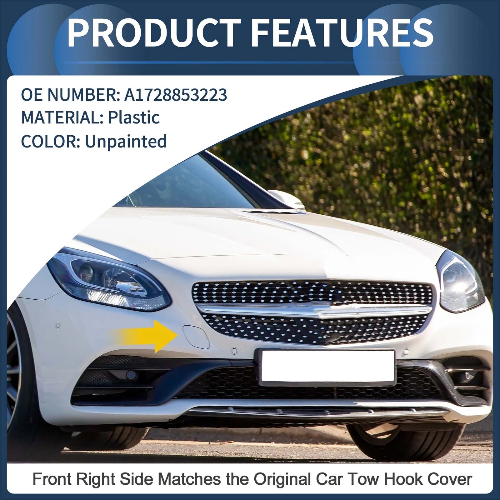Front Bumper Tow Hook Cover Replacement for Mercedes-Benz W172 R172 (2012–2016)