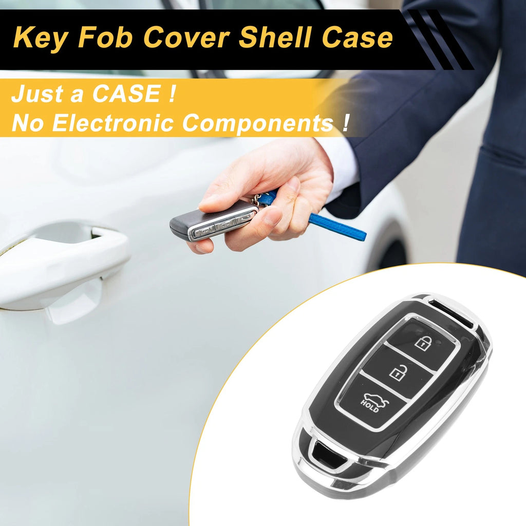TPU Key Case Silicone with Silver Edge for Hyundai i10 (3-Button) (2020–2024)