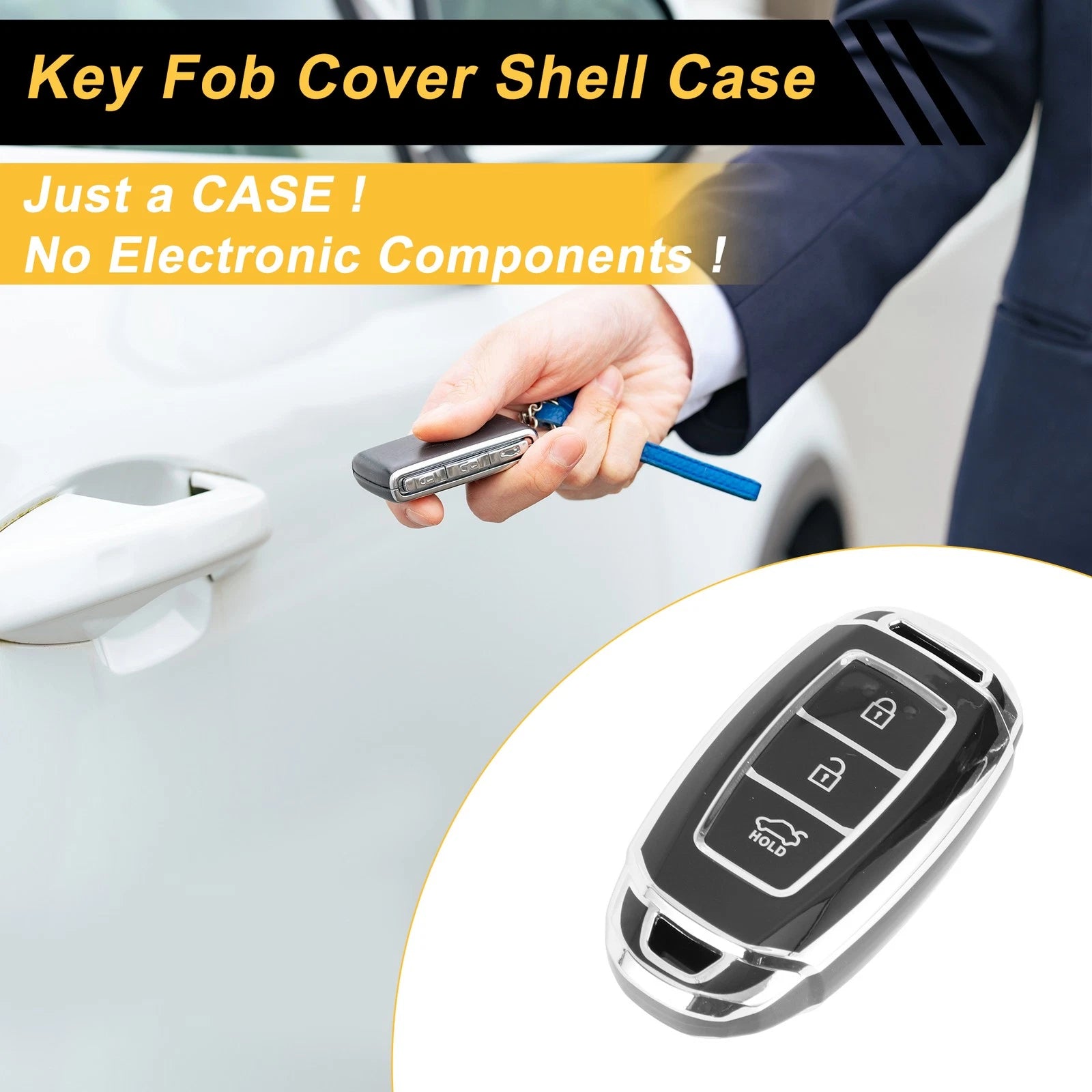TPU Key Case Silicone with Silver Edge for Hyundai i10 (3-Button) (2020–2024)