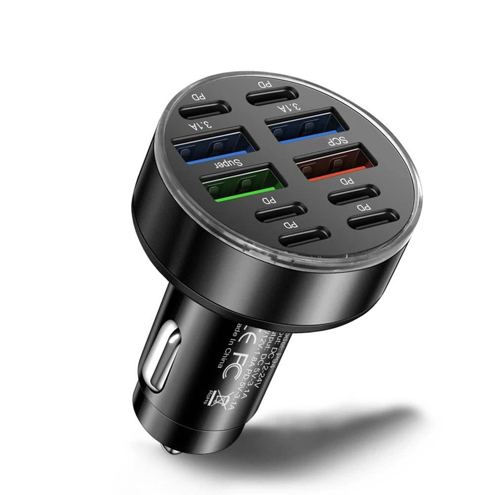 10-Port Fast Charging Car Adapter for Multiple Devices