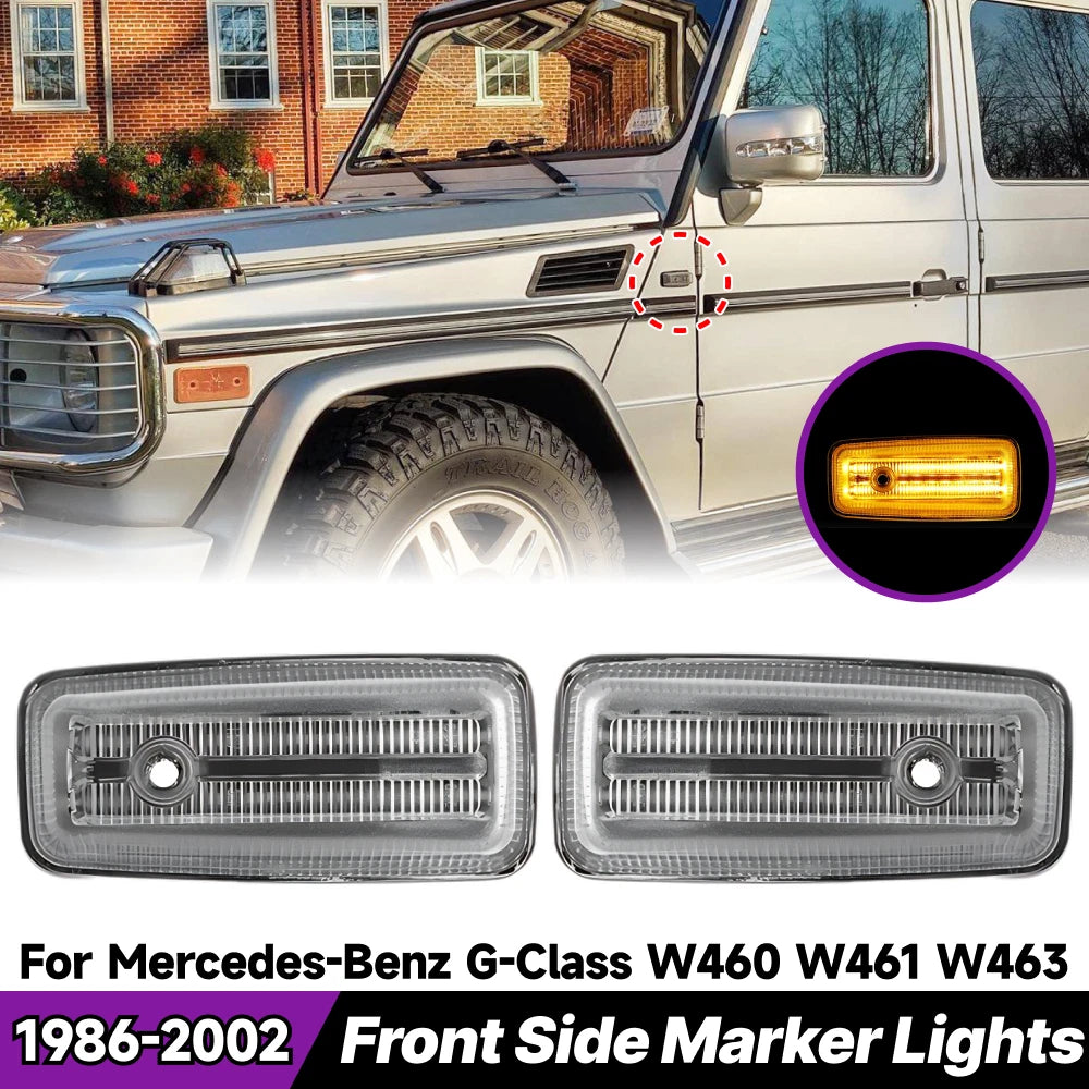 2X Clear Lens Full LED Amber Front Side Marker Lights for Benz G-Class (1986–2002)