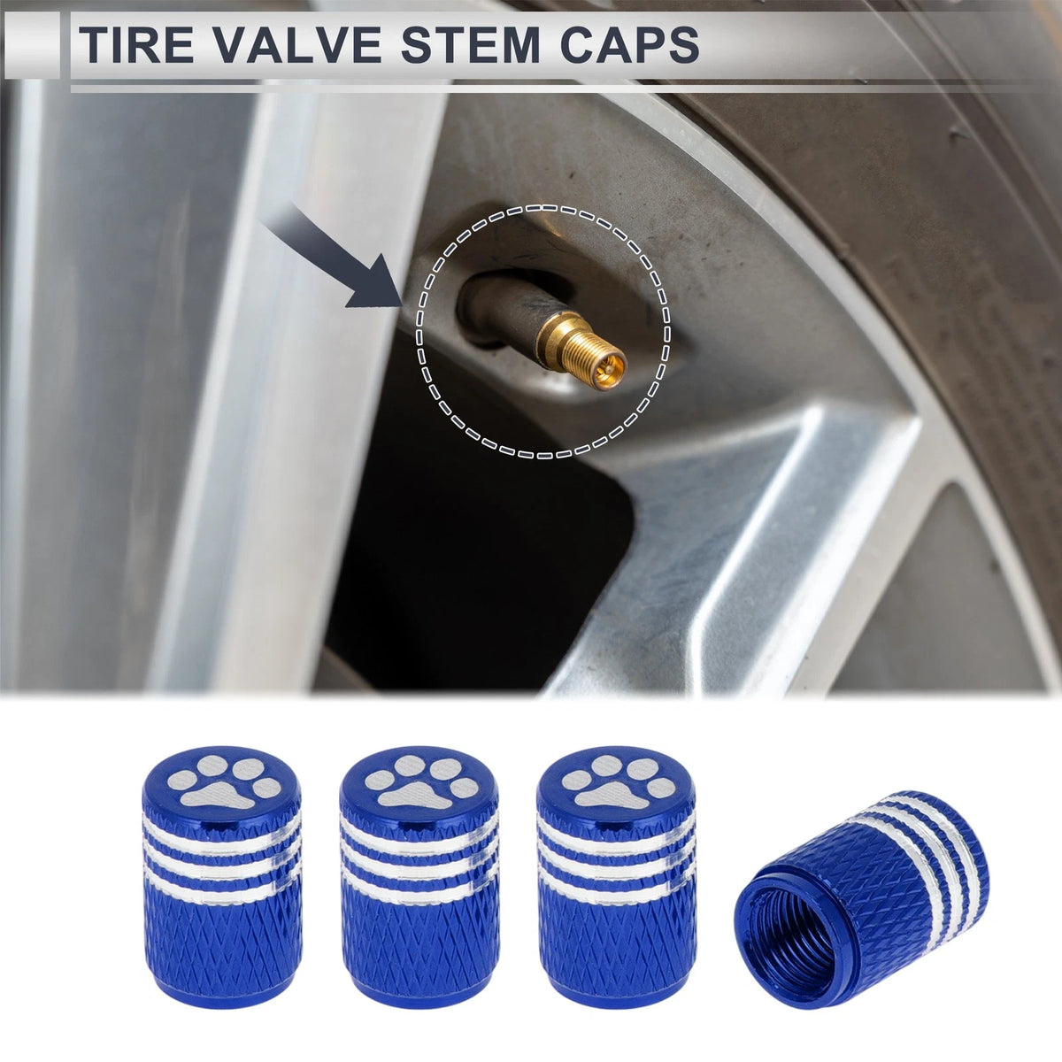 Tire Valve Stem Caps Replacement Dust Covers Blue for Motorbike Bicycle (4pcs) (2005–2018)