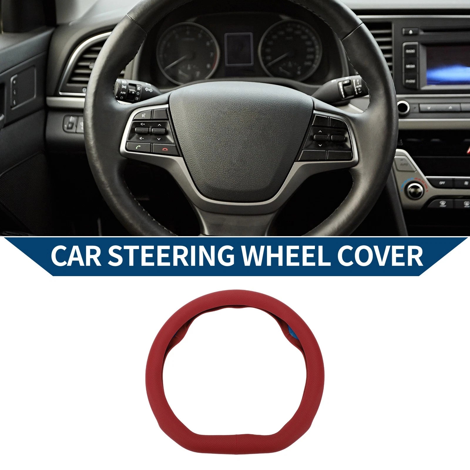 Steering Wheel Cover for Universal Vehicles Leather D Shape Wine Red (1pcs)