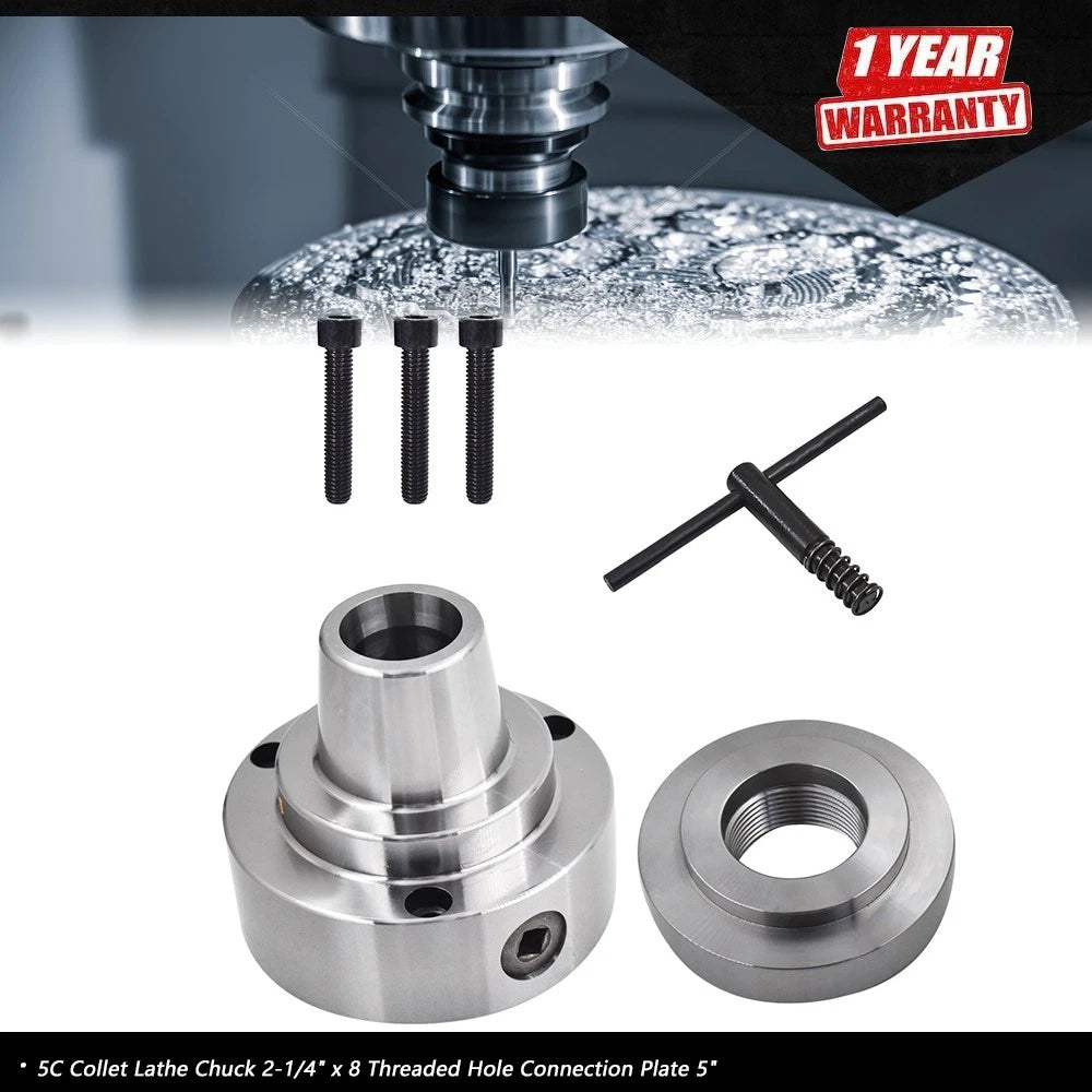 5C Collet Lathe Chuck for 2-1/4" x 8 Threaded Hole Connection Plate (5")