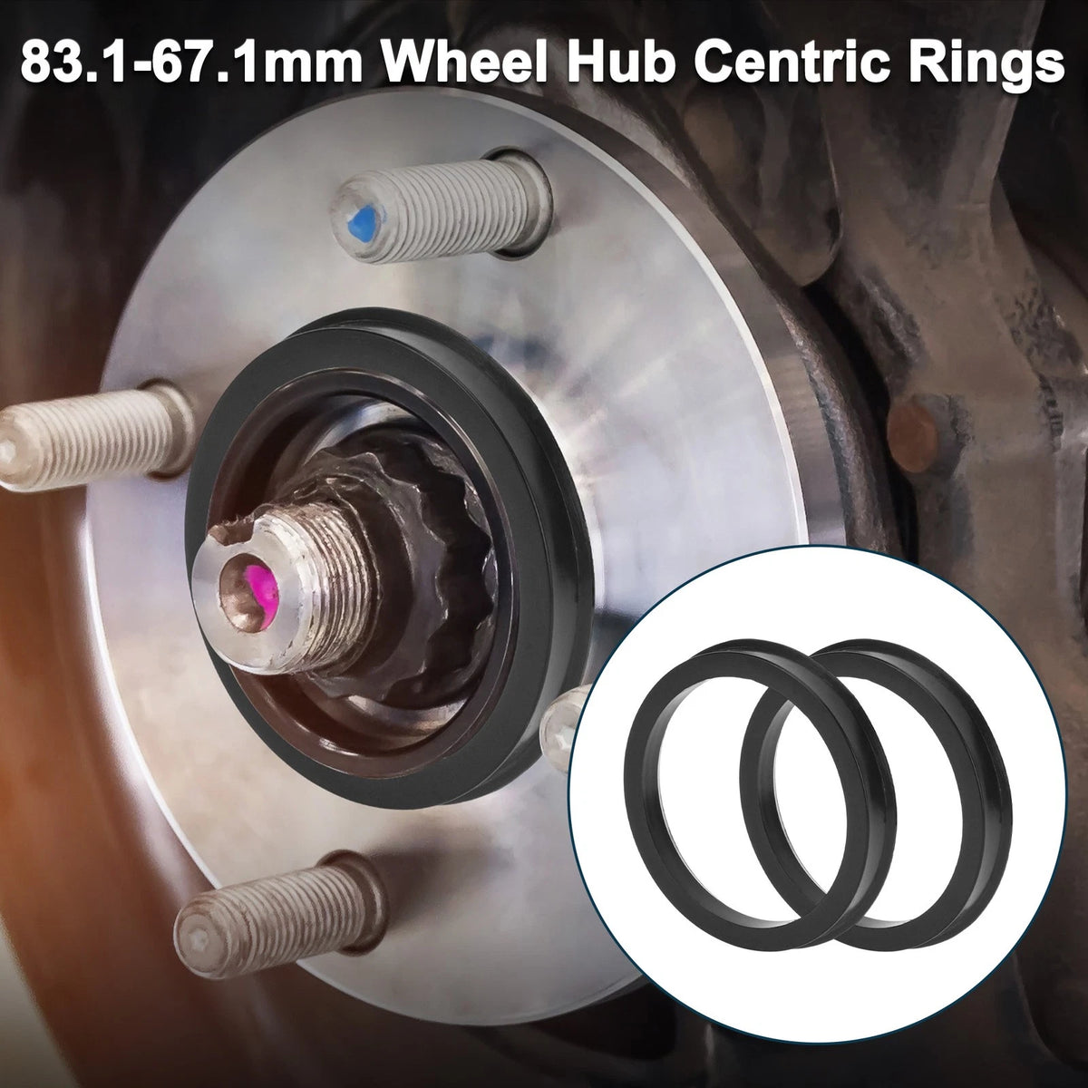 2X Wheel Hub Centric Rings for Car (OD 83.1mm ID 67.1mm Black Polycarbonate)