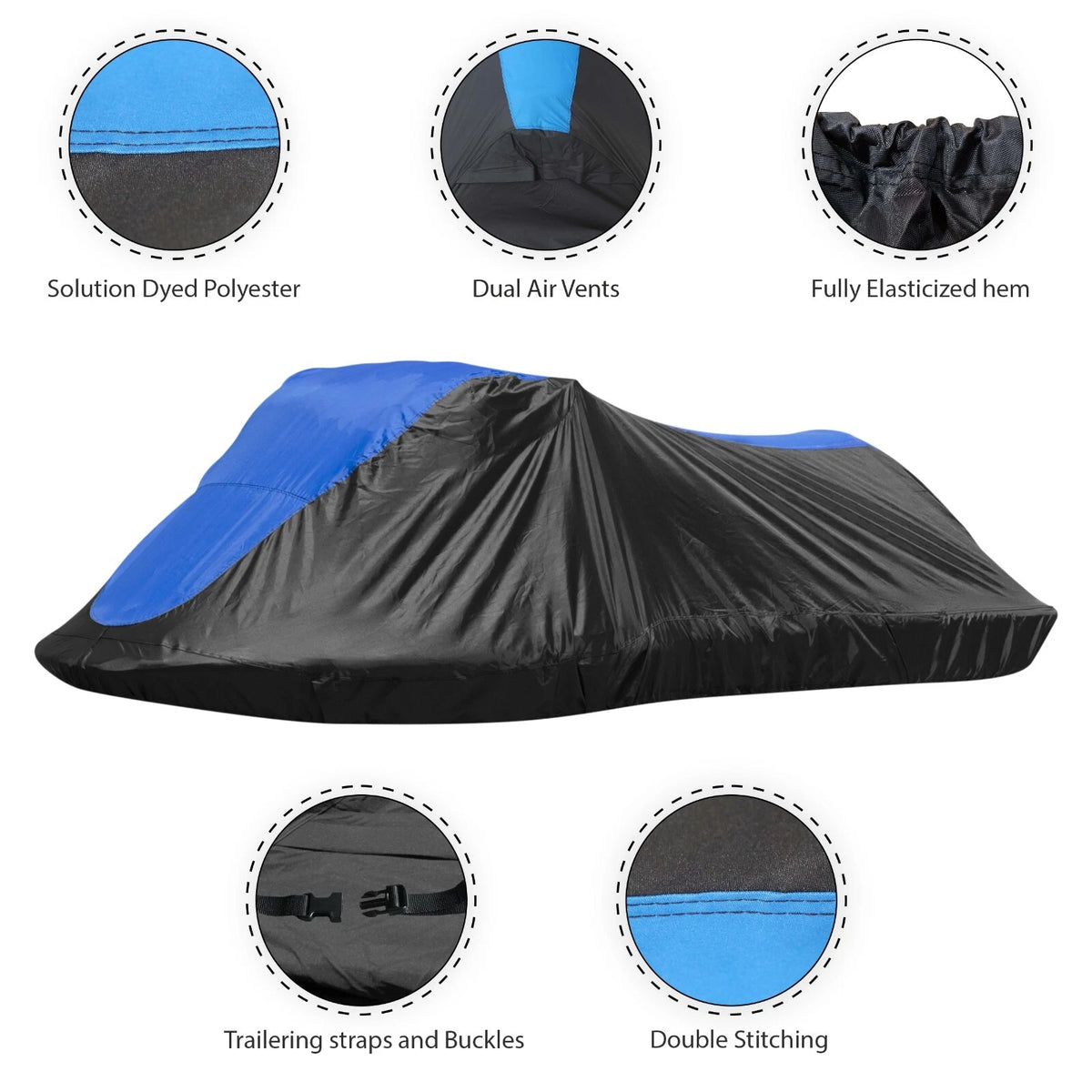 Semi-Custom Dust Cover for SeaDoo GT GTX GTI GTS (420 Denier, Blue/Black)