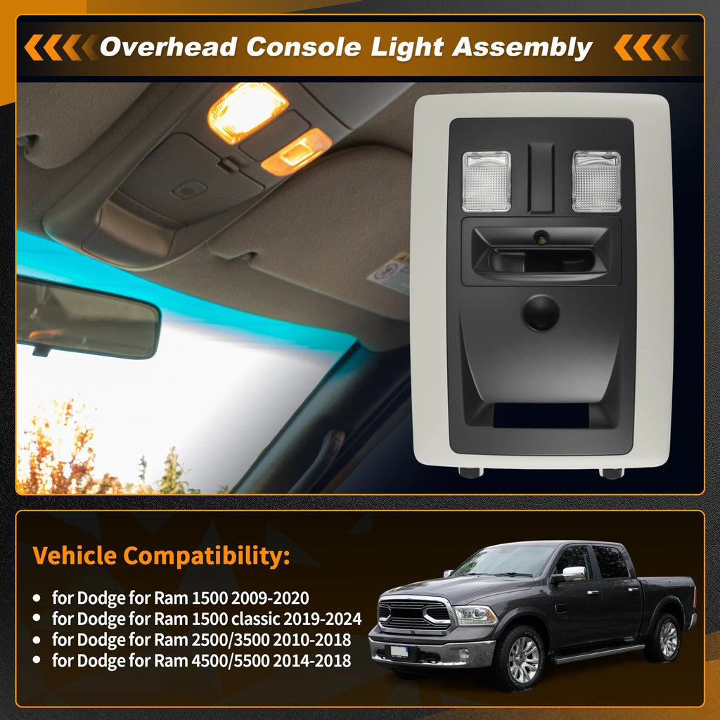 Dome Light Overhead Console for Ram 1500 2009–2020, Ram 2500 3500 2010–2018 Black