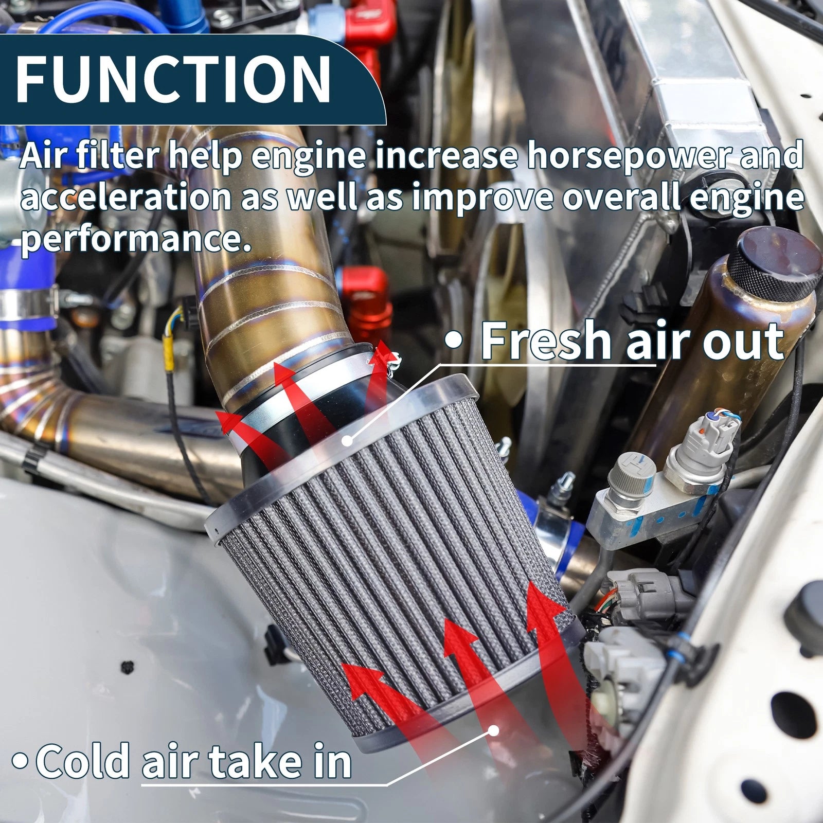 Set of 1 Engine Air Filter 76mm High Flow for Car