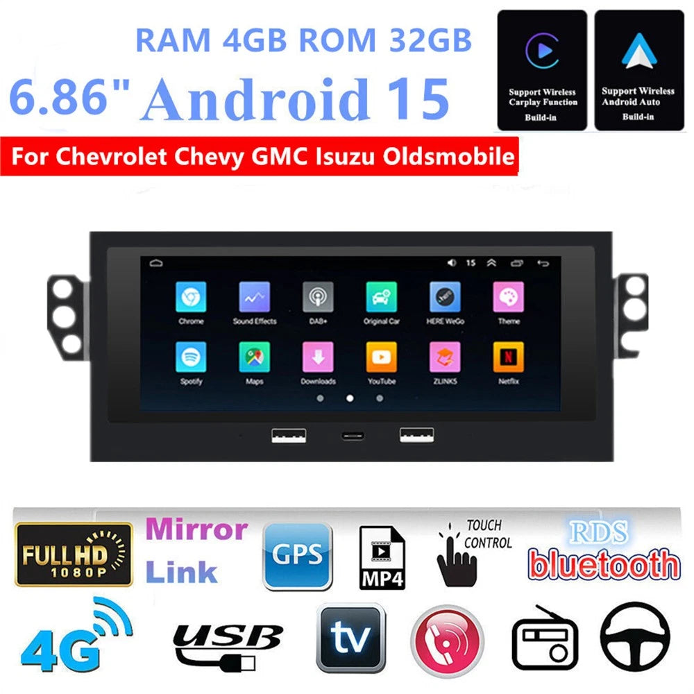 6.86'' Android Car Stereo GPS Radio for Chevrolet GMC Isuzu (2015–2023)