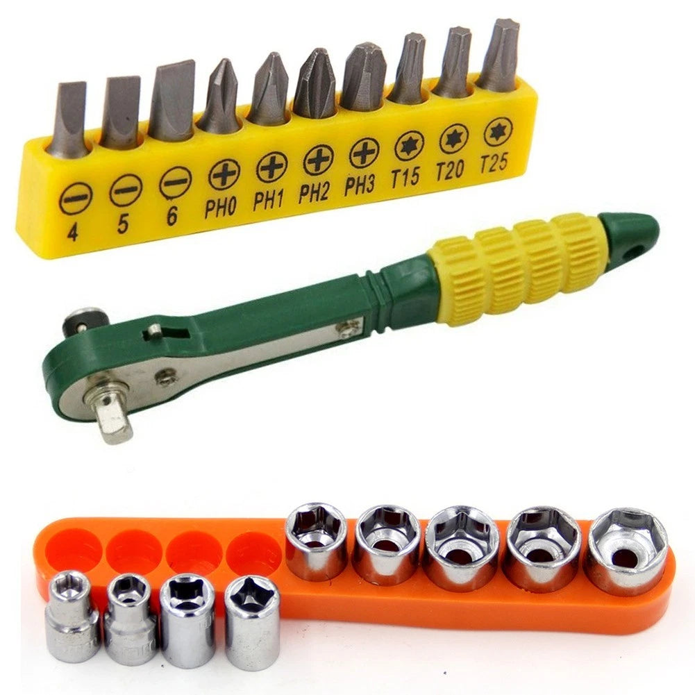 2X Lightweight Quick Ratchet Wrench Set with Driver Bits and Sockets