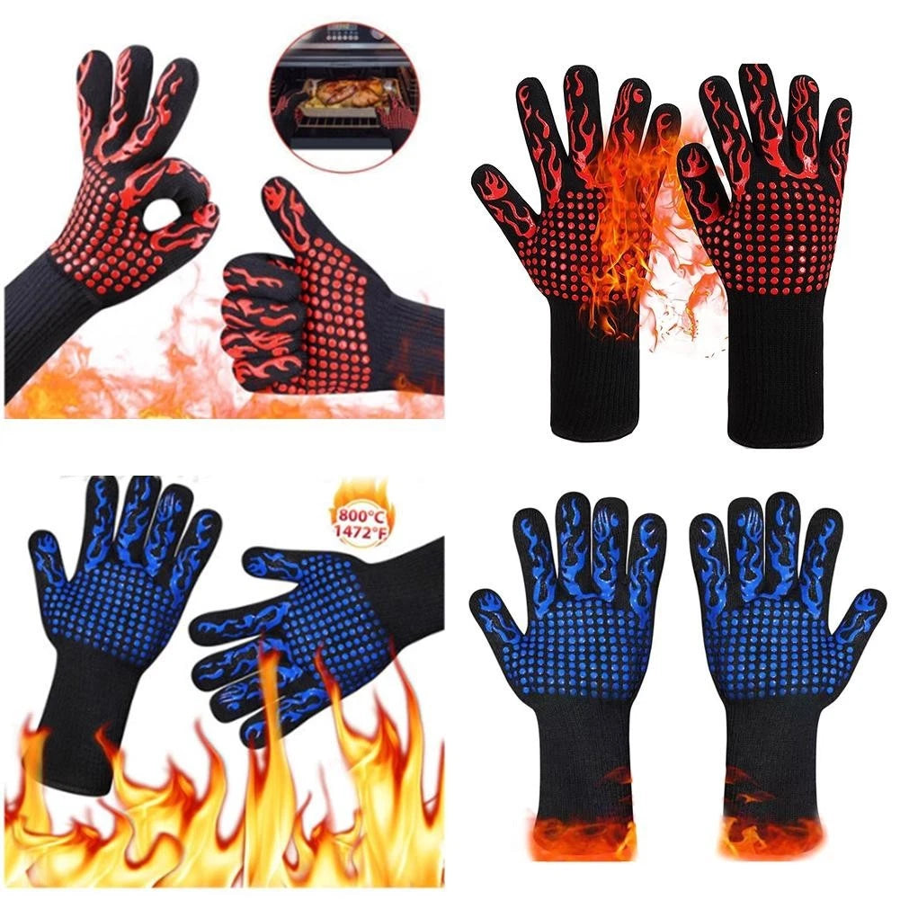 800 Celsius Heat Resistant Gloves with Silicone Grip for BBQ Cooking