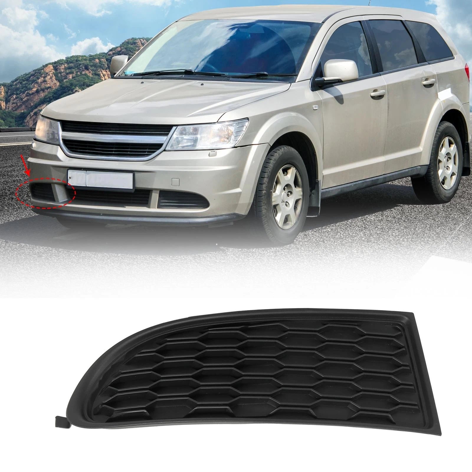 Front Right Bumper Fog Light Grille Cover Trim Replacement for Dodge Journey (2009–2020)