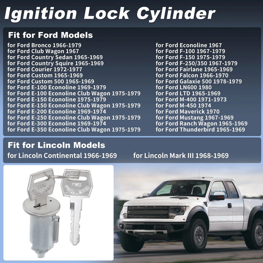 Ignition Lock Cylinder for Ford Bronco (1966–1979) with 2 Keys