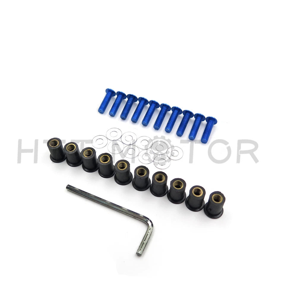 10pcs Windshield Bolt Kit for Motorcycle (Well Nuts, Blue)