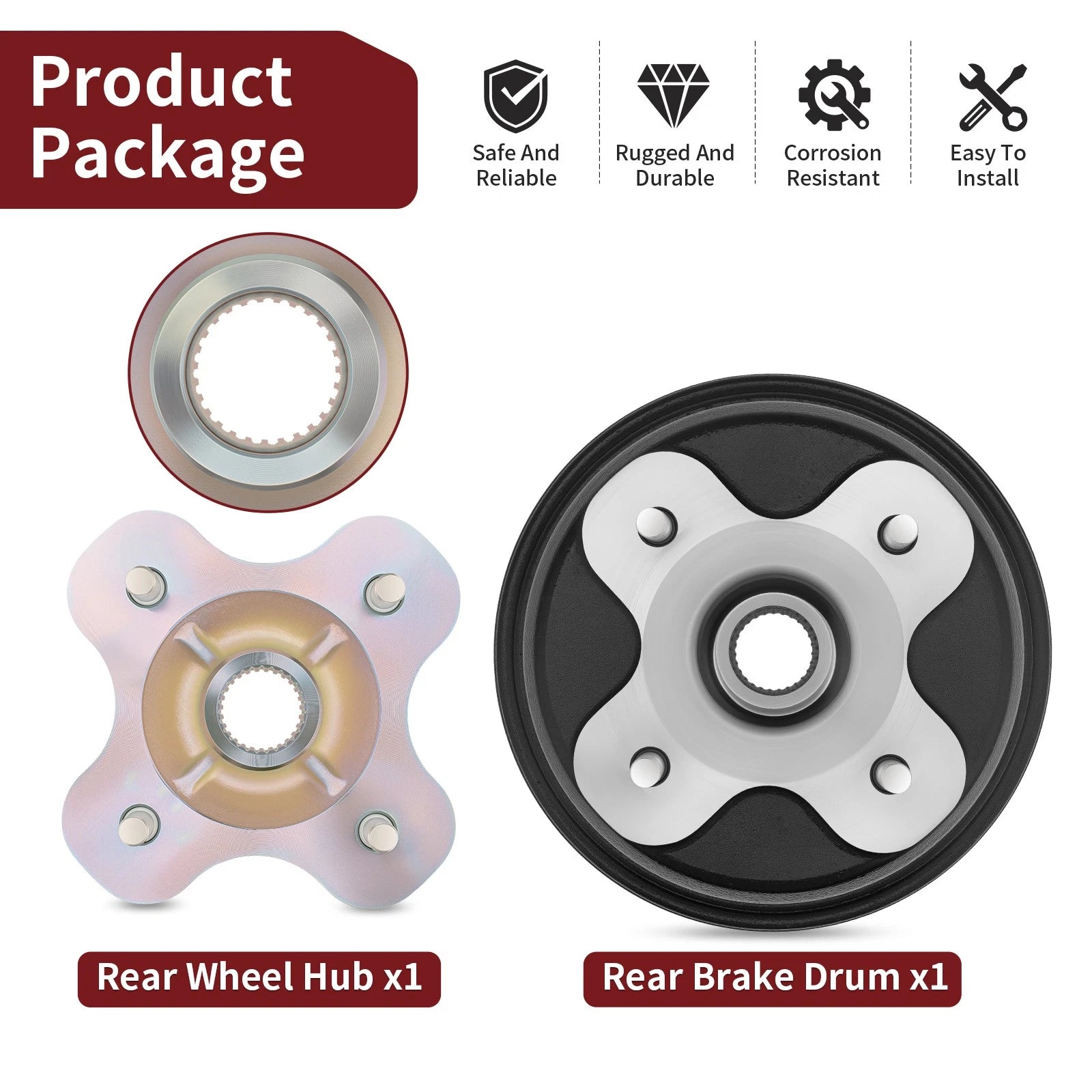 Rear Brake Drum w/ Wheel Hub for Yamaha Big Bear 350 Kodiak 400 (1998–2000) #4GB-2531E-00-00
