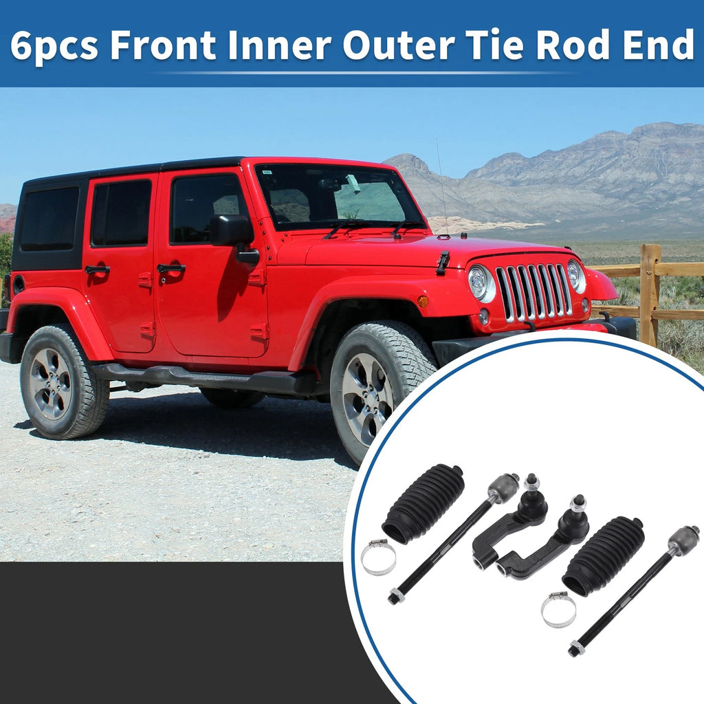 Tie Rod End Links Kit Front Inner Outer 6 Piece for Jeep Dodge (2005–2018)