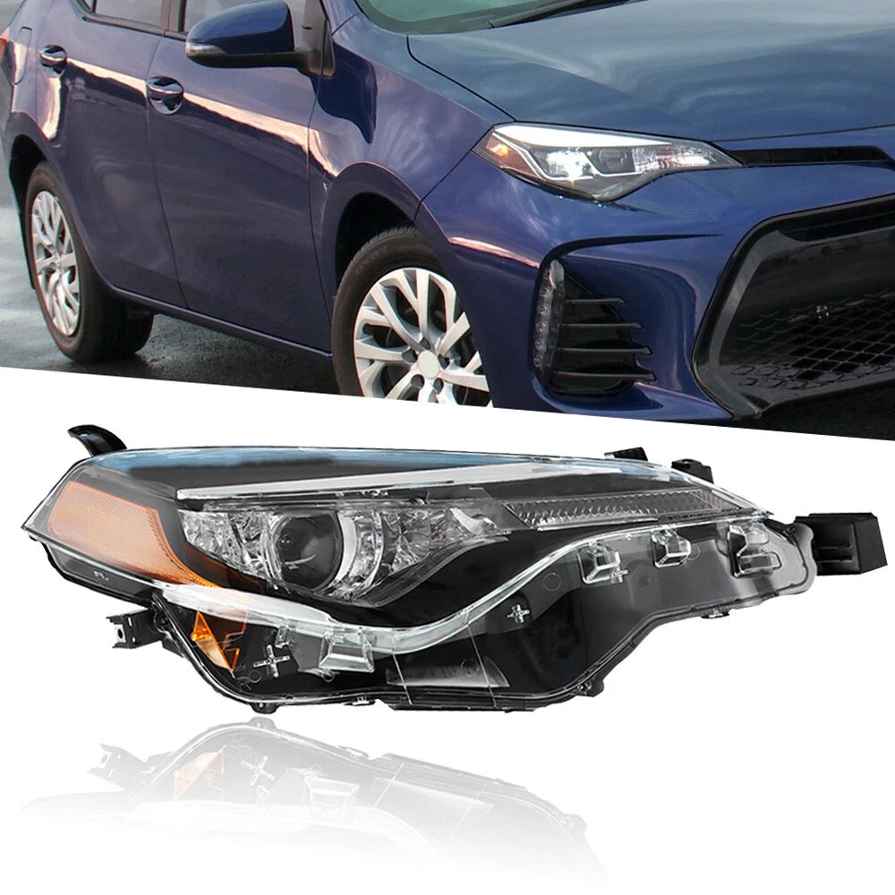 Headlight for Toyota Corolla L LE (2017–2019) Passenger Right Side Black Clear