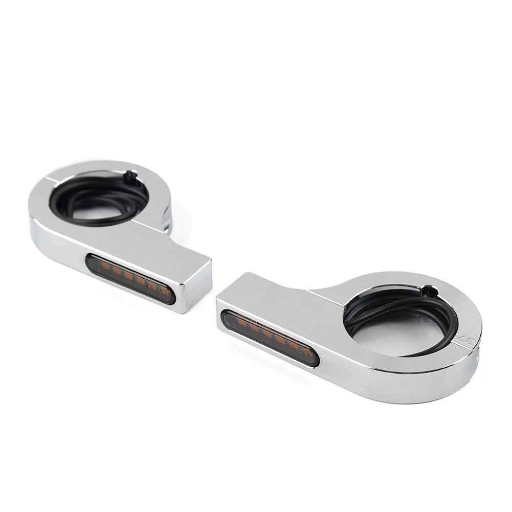 Chrome LED Fork Turn Signal Light Indicator for Harley Dyna