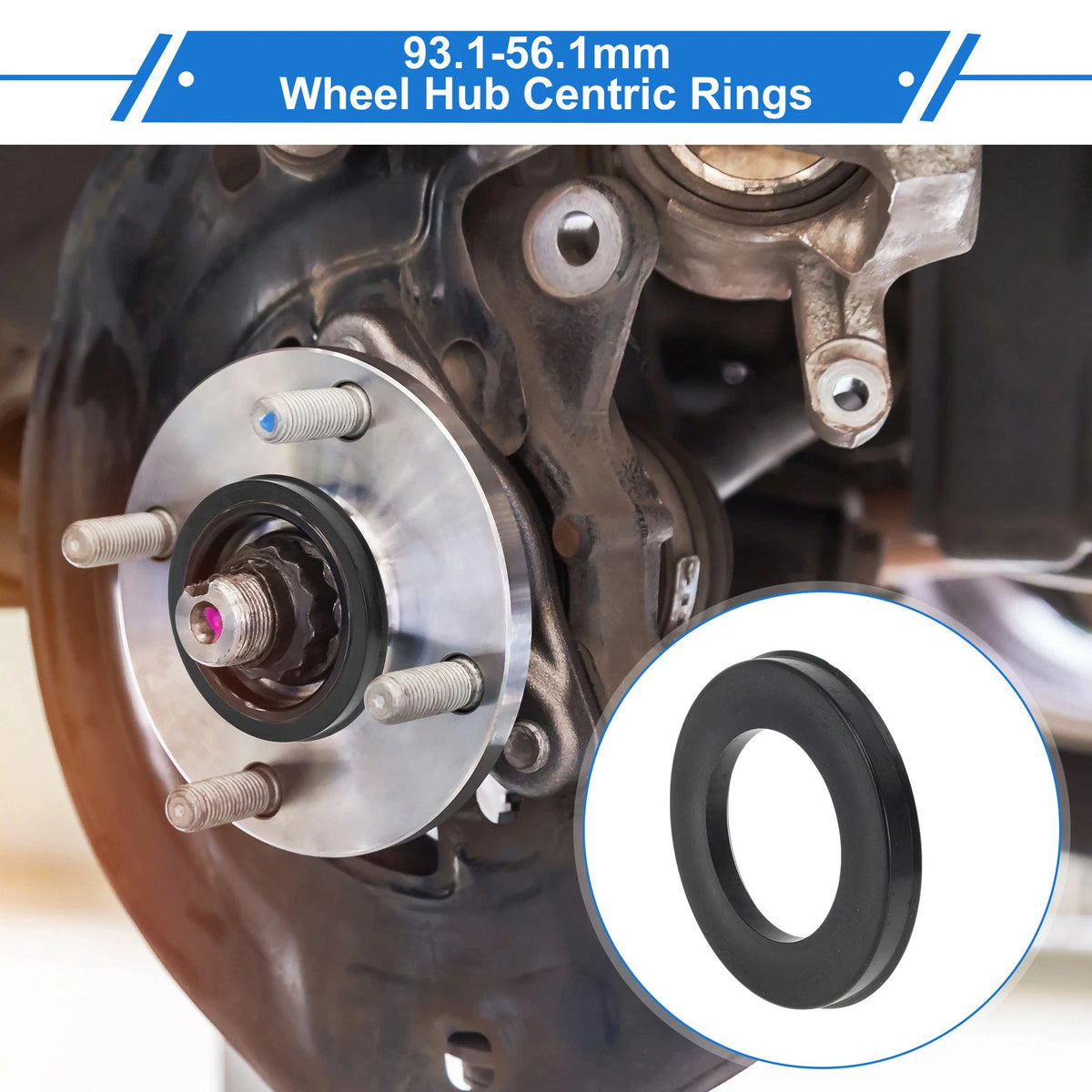 Set of 4 Wheel Hub Centric Rings for Car (93.1mm to 56.1mm) Black Polycarbonate