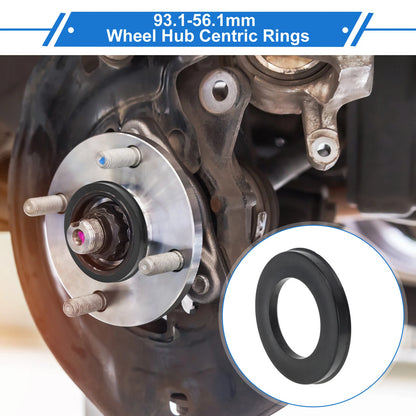 Set of 4 Wheel Hub Centric Rings for Car (93.1mm to 56.1mm) Black Polycarbonate