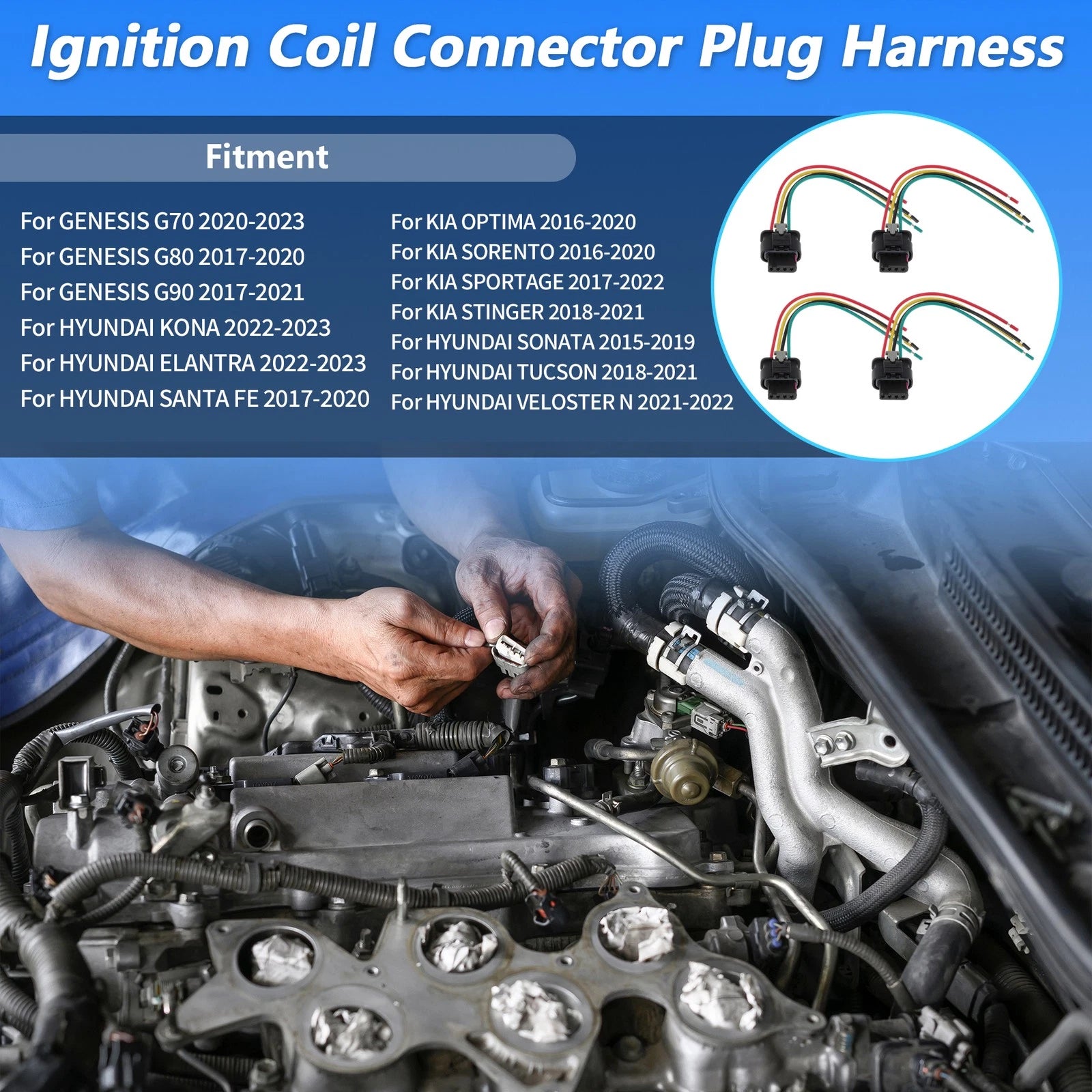 4PCS Ignition Coil Connector Plug Harness for Hyundai Genesis G70 (2020–2023)