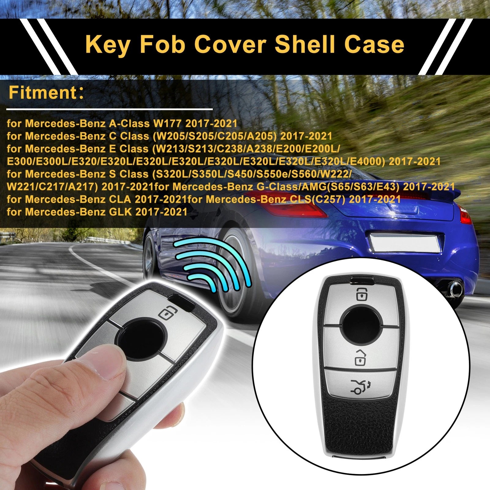 Car Key Case Silver Tone Replacement for Mercedes-Benz A-Class W177 (2017–2021)