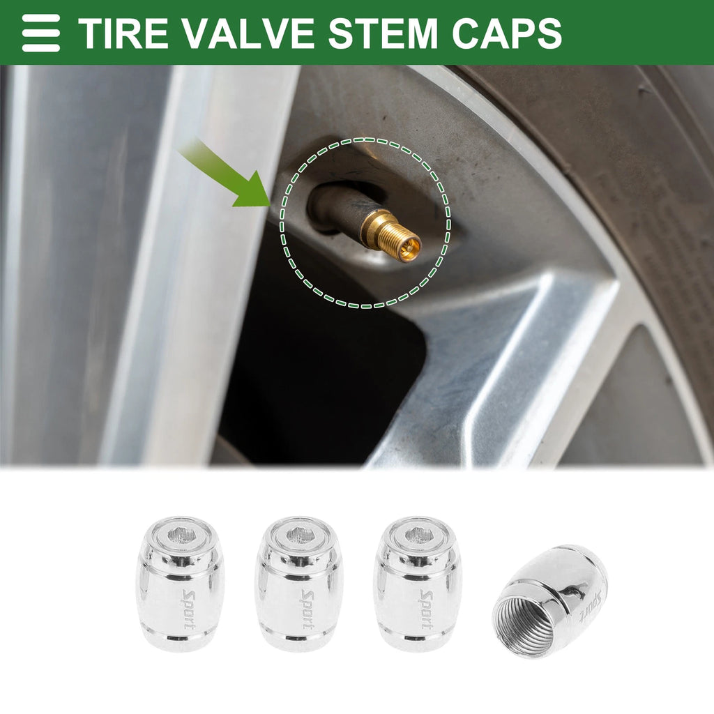Tire Valve Stem Caps Replacement Dust Covers Gloss Silver Tone for Bicycle (1 Set)