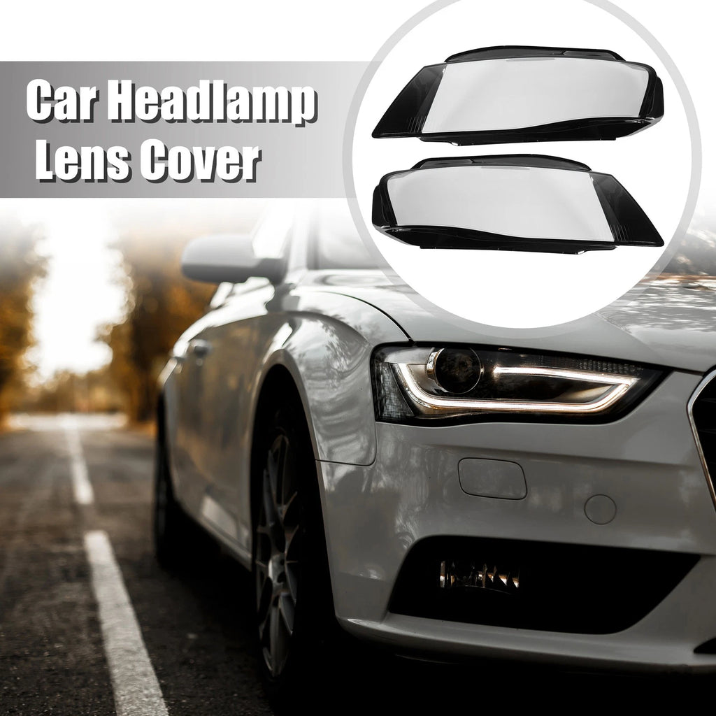 Front Headlight Lens Cover Cap Pair for Audi A4 B8 (2009–2012)