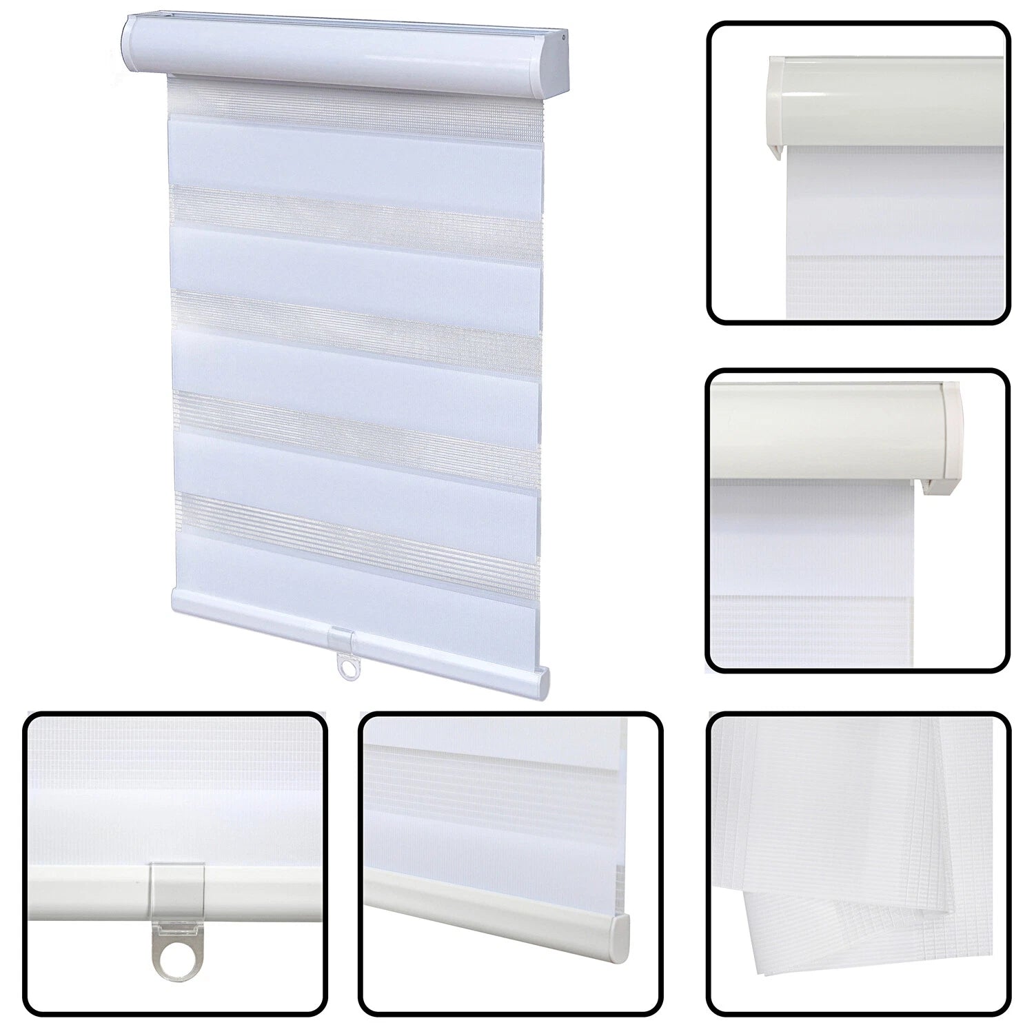 Zebra Roller Blinds for Cordless Dual Layer Shade (64" White)