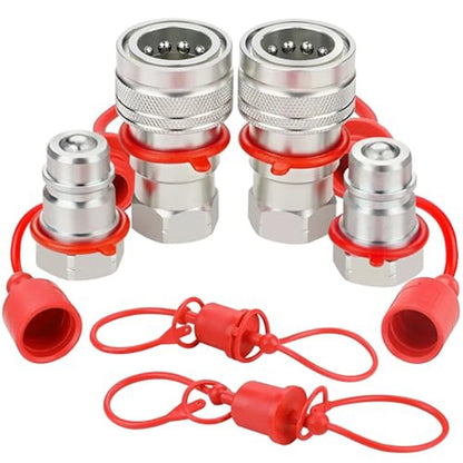 Set of 2 ISO5675 Hydraulic Quick Couplers with Dust Cap for Tractor Applications