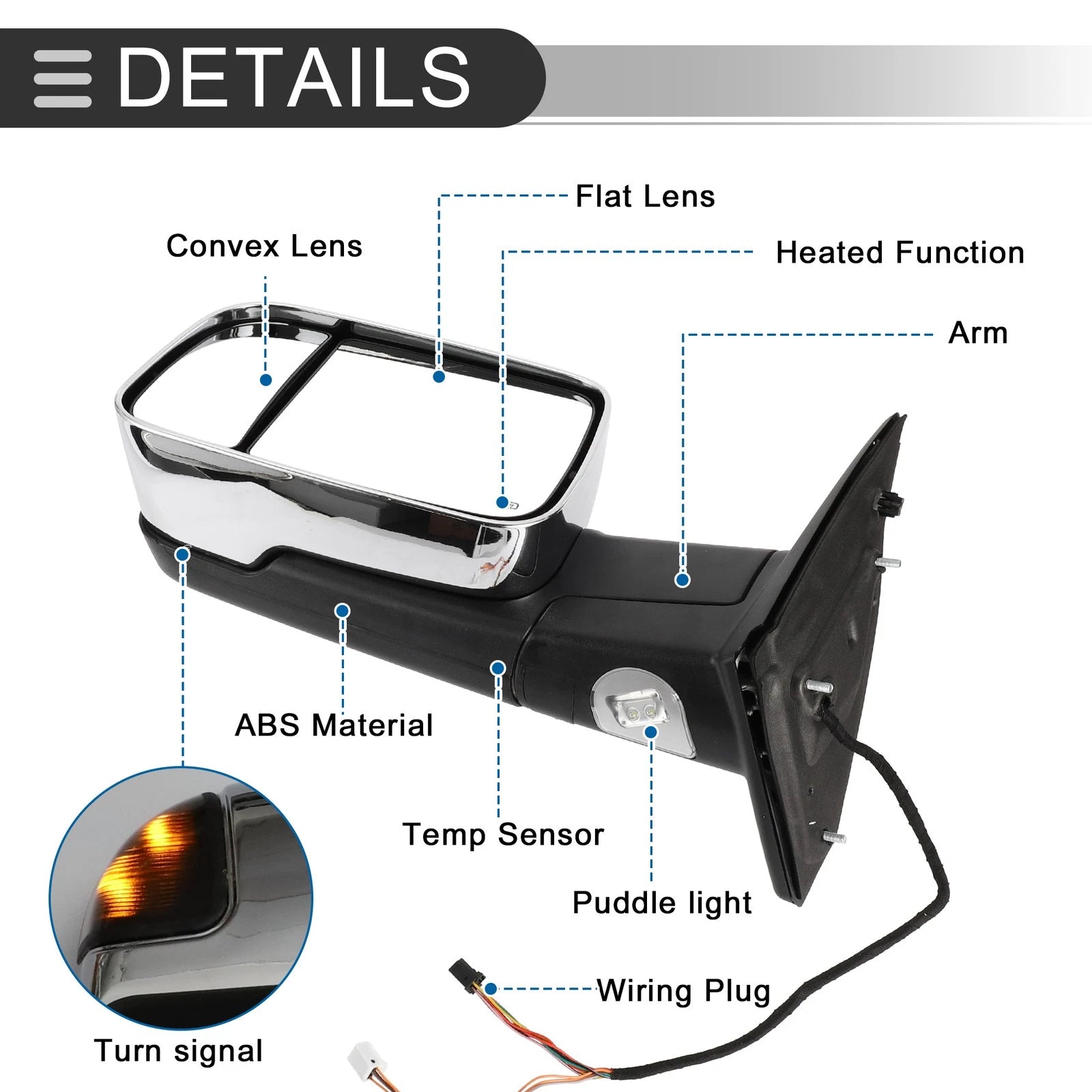 Tow Mirrors with Turn Signal Light Left Right for Ram 1500 (2002–2008)