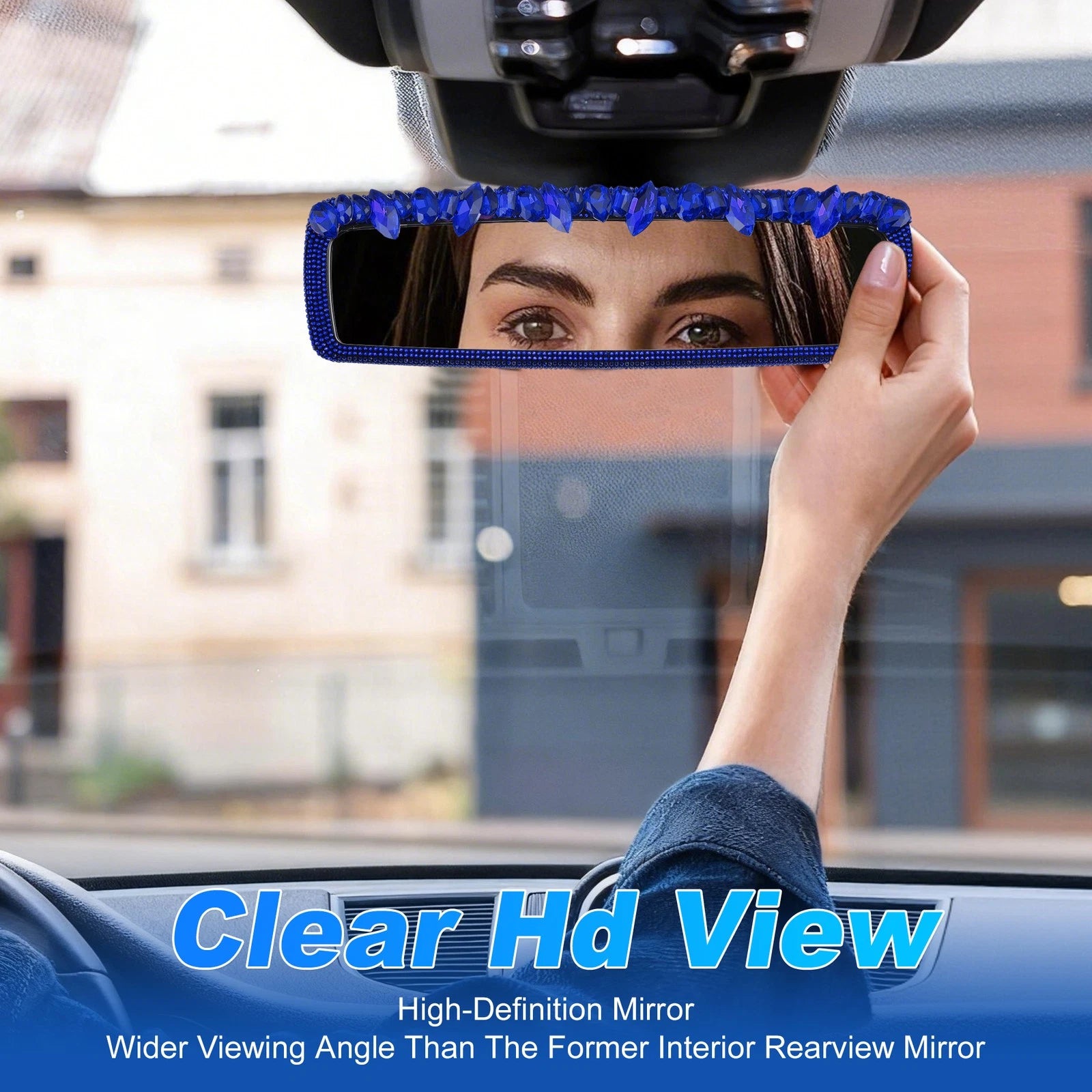 Interior Rearview Mirror Clip-On Rectangle Blue for Universal Fit (1 pcs)