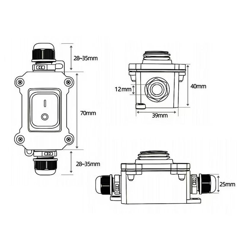 Inline Cord Switch 30A for Universal Use (IP65 Waterproof, Red Light)