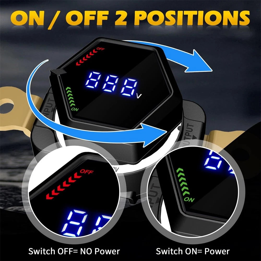 Battery Disconnect Switch with Voltmeter for DC 5-60V Vehicles