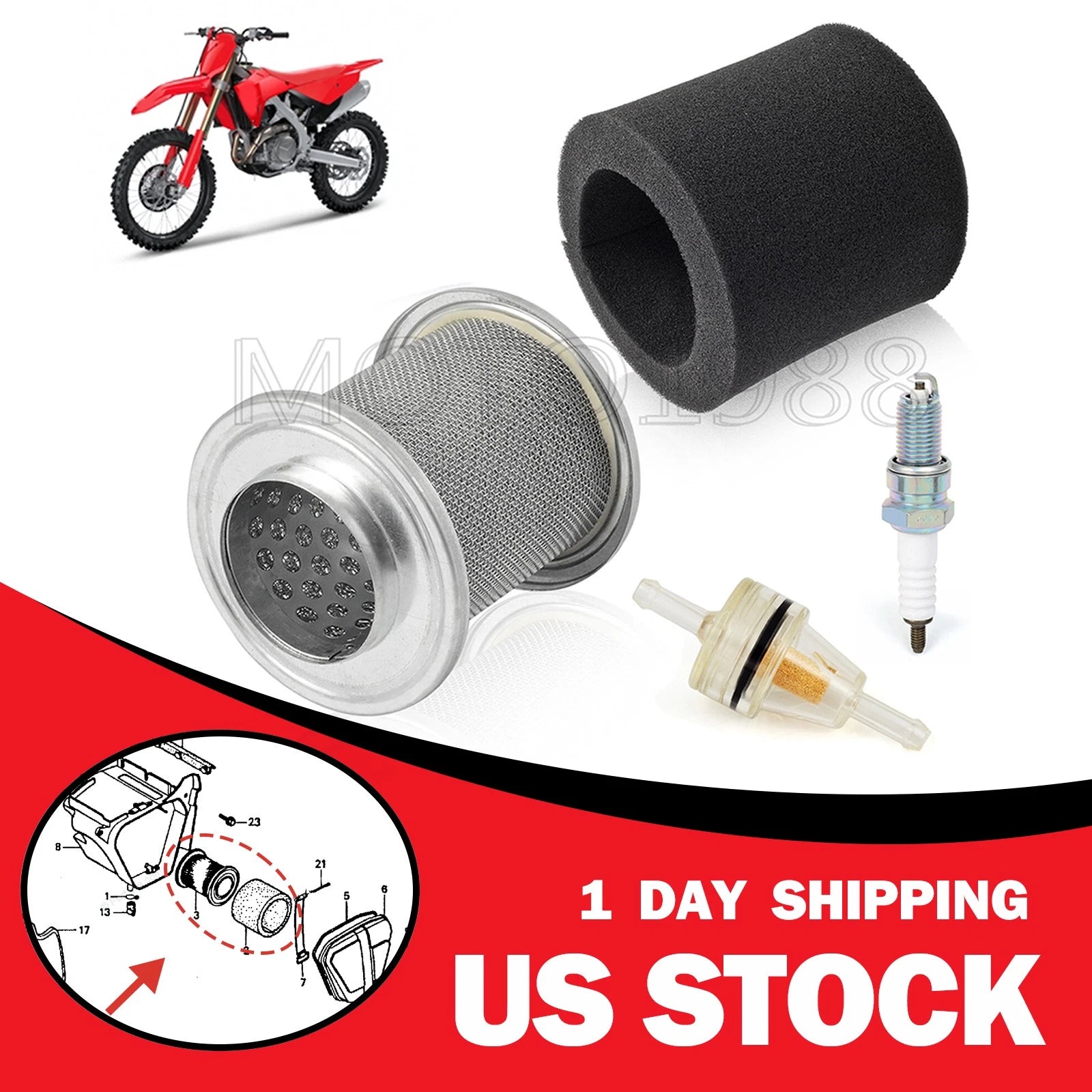 Air Cleaner Element Holder & Spark Plug Kit for Honda CRF80F CRF100F (2004–2013)