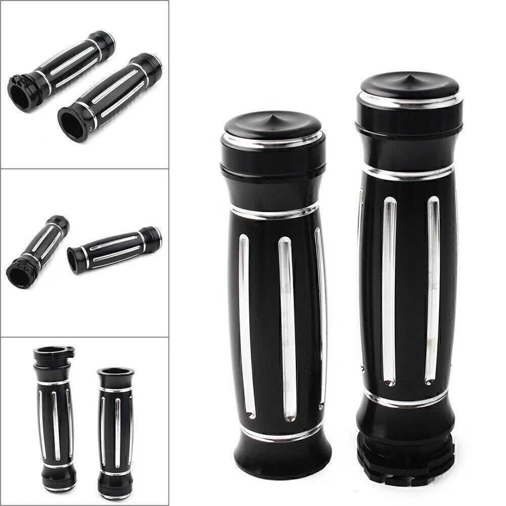 Aluminum 1" CNC Black Handle Bar Hand Grips for Harley Touring