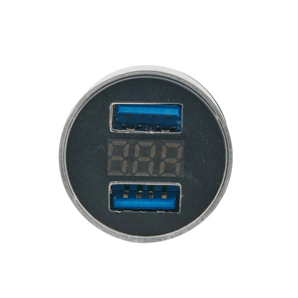 Dual USB Car Charger 3.1A 12/24V with Blue Light Digital Display
