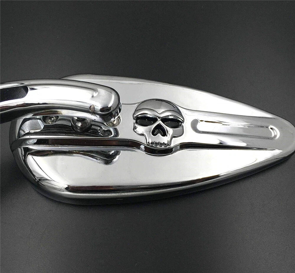 Chrome Skull Side Racing Mirrors for Harley Softail (2018–2023)