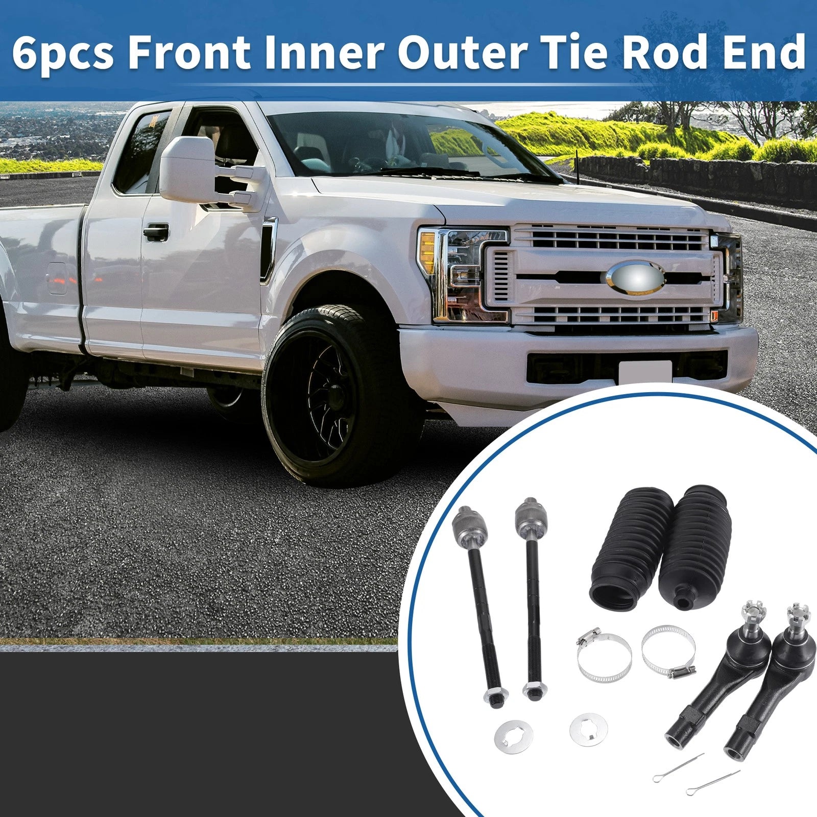 6pcs Tie Rod End Links Kit Front Inner Outer for Ford Ranger (2011–2023)