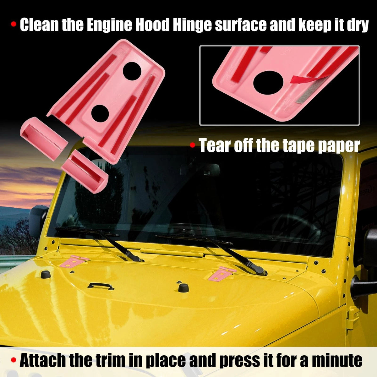 2pcs Engine Hood Hinge Cover for Jeep Wrangler (2007–2018) Pink