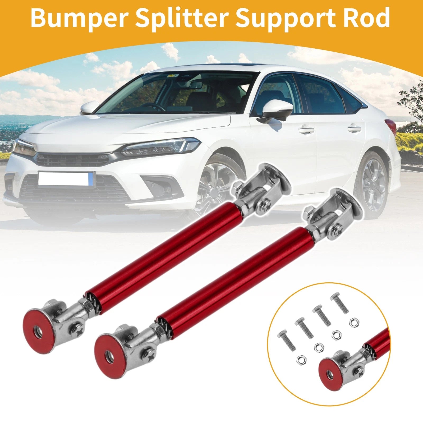 2X Adjustable Front Bumper Lip Splitter Strut for Universal Fit (No Drilling)