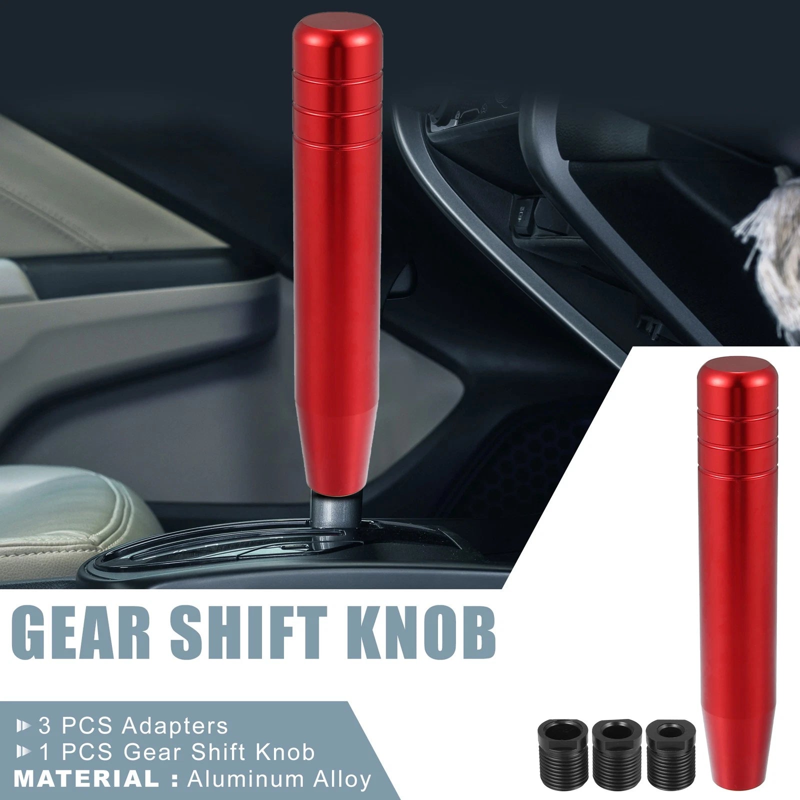 Gear Shift Knob with 3 Adapters for Universal Fit (7 Inch, Red)