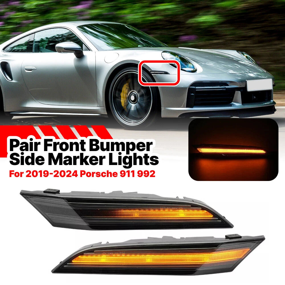 2X Smoked Amber Bumper Side Marker Turn Signal Lights for Porsche 911 (2019–Present)
