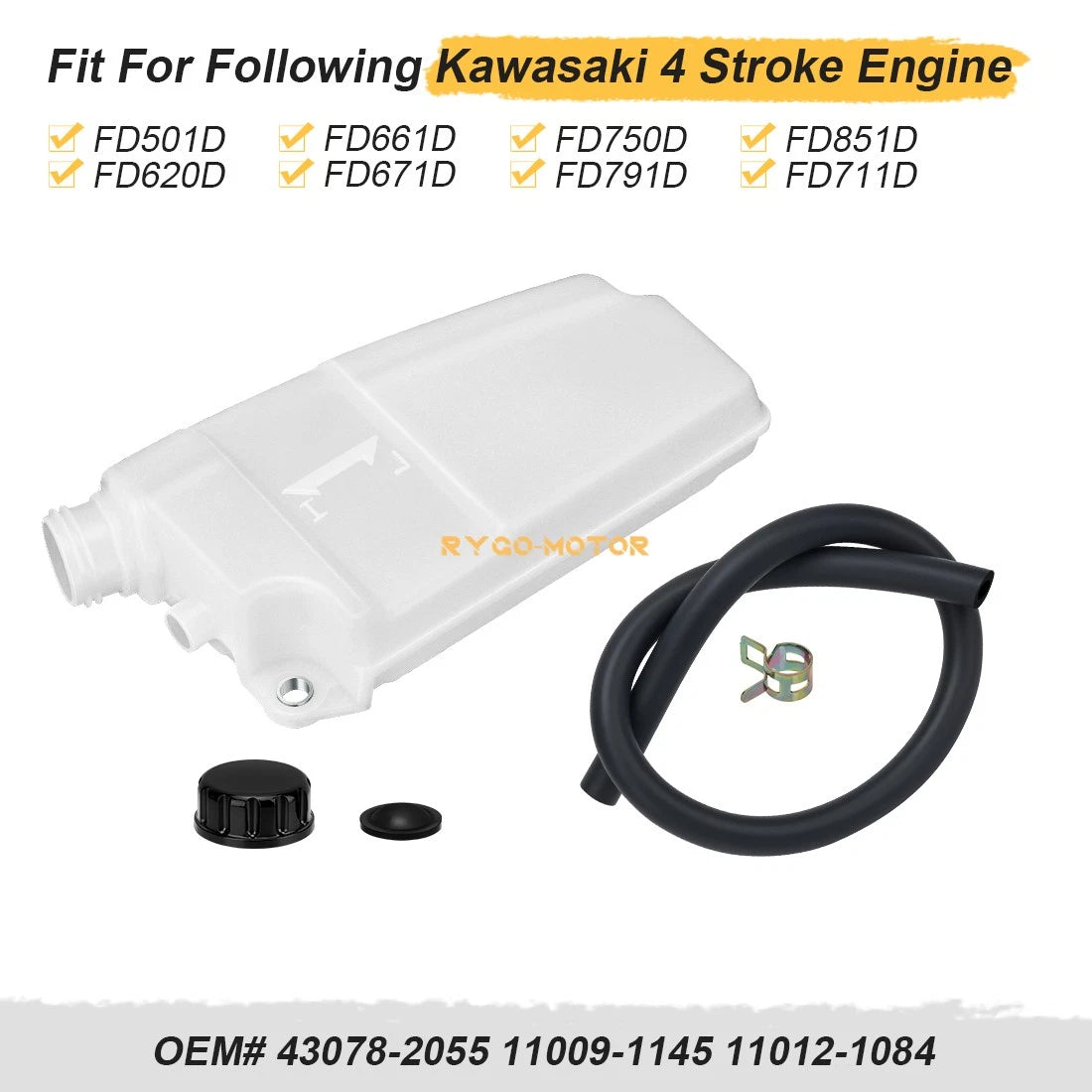 Coolant Reservoir w/ Hose Cap Clip for Kawasaki FD501D FD750D FD791D (43078-2055)